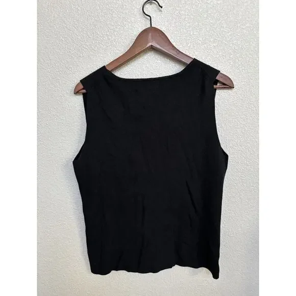 Ann Taylor black knit tank top sequin sparkle womens L holiday classic stretch - Picture 4 of 4